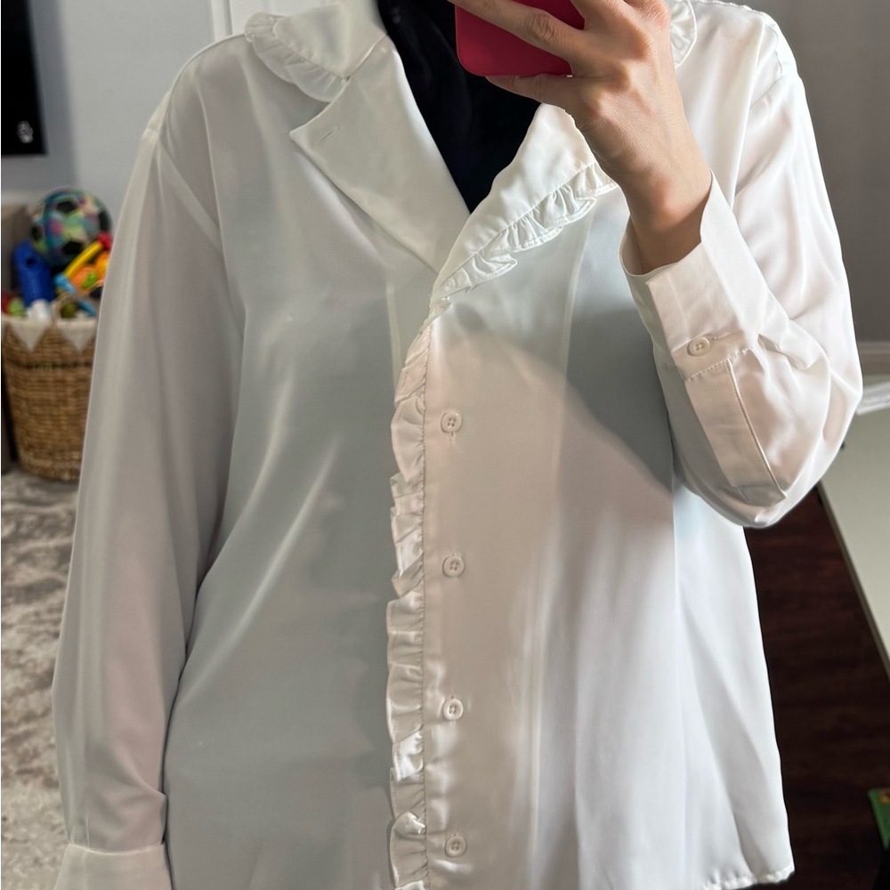 J.ING Ivory Ruffle-Trim Button Down Blouse - Picture 5 of 5